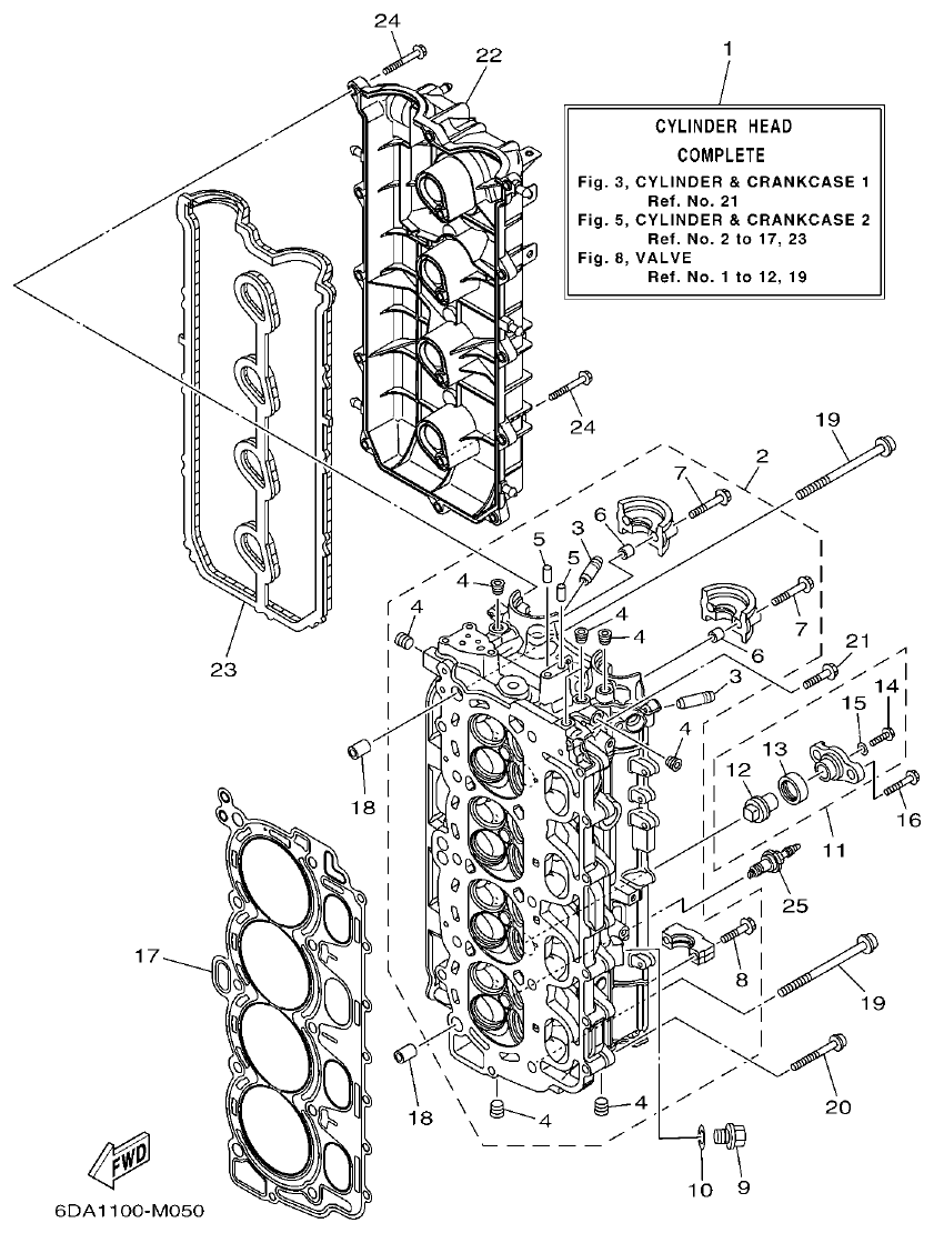 Yamaha F200FET, FL200FET CYLINDER & CRANKCASE 2 parts diagram